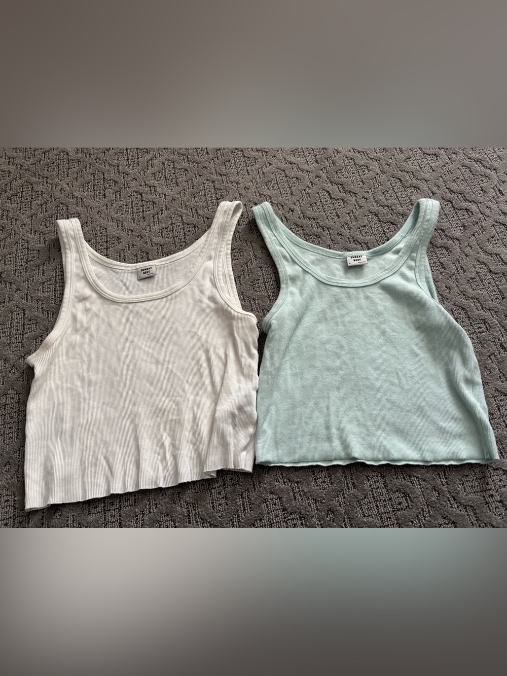 Sunday Best Ribbed Tank Set - White & Light Aqua